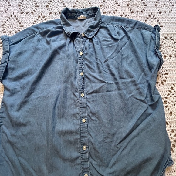 ANA A New Approach  Blouse Collared Denim Button Down Short Sleeved Blue Jean XL - Picture 3 of 8